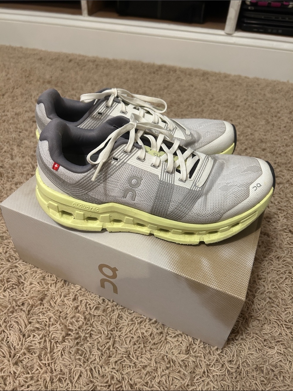 On Running Women's Cloudsurfer in Gray and Pale Yellow